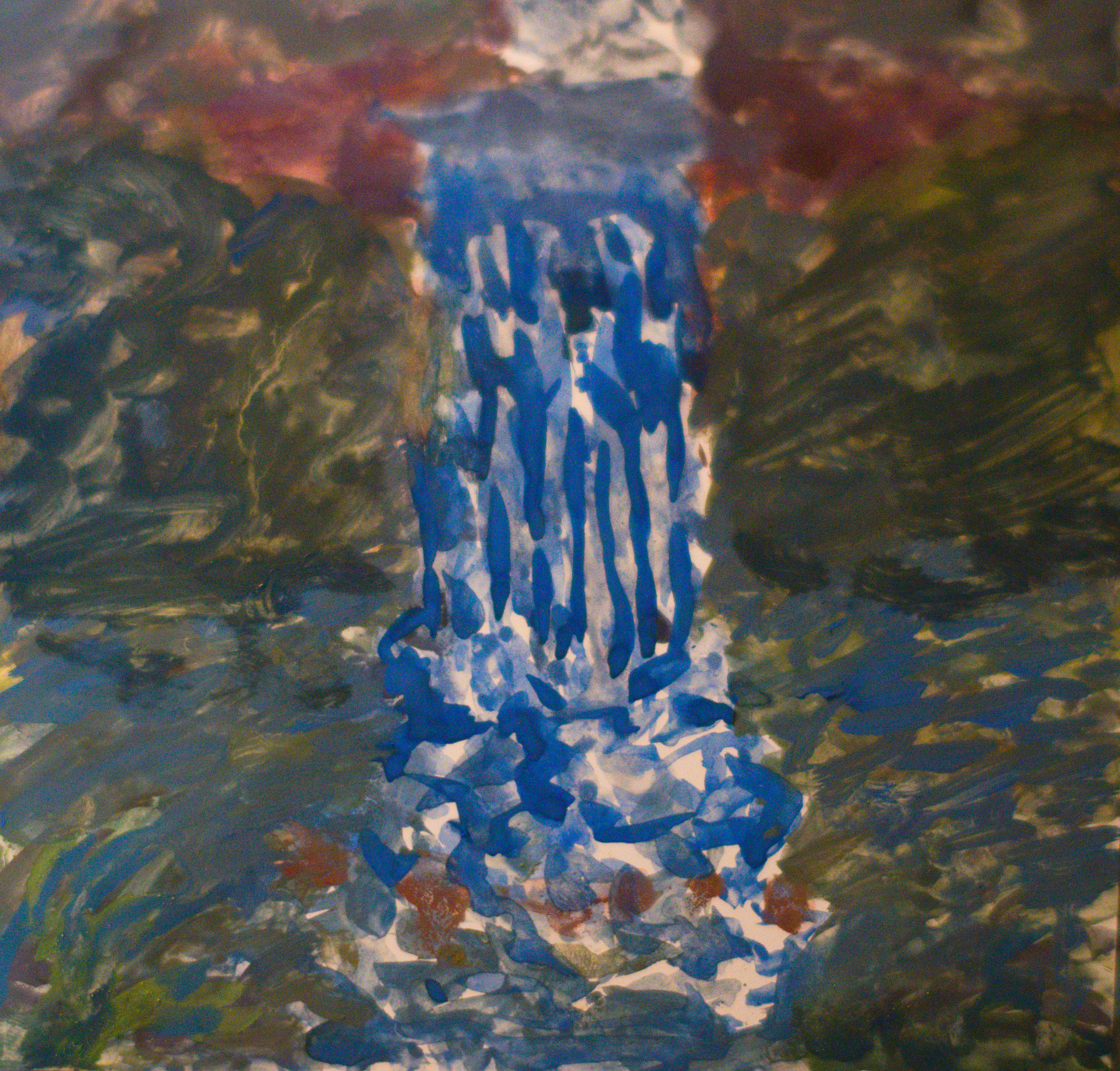waterfall more structured, I didn't like this piece as the green lacks shade, might do another layer of blue and yellow to give highlights on greens