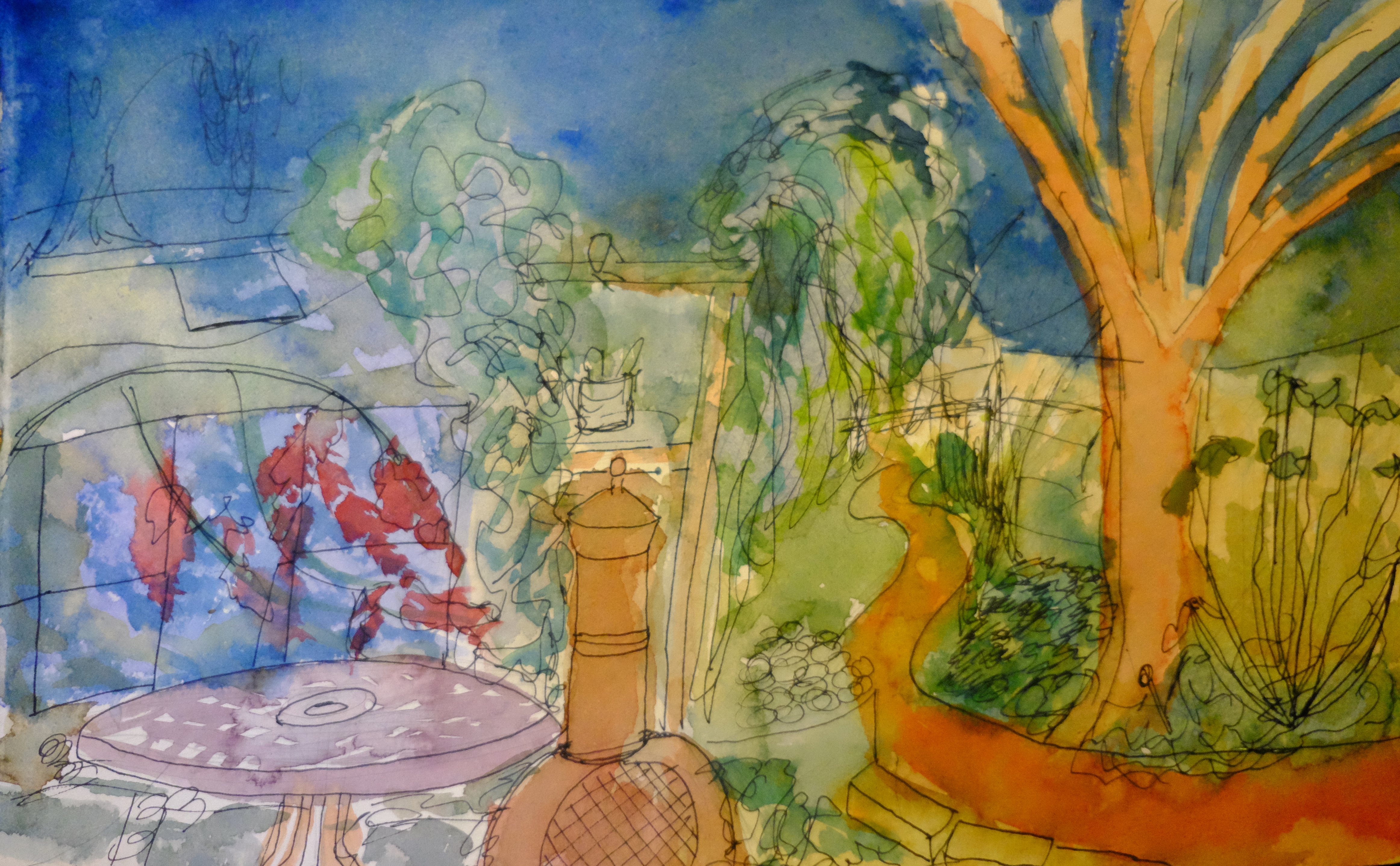 tech pen with watercolour on top